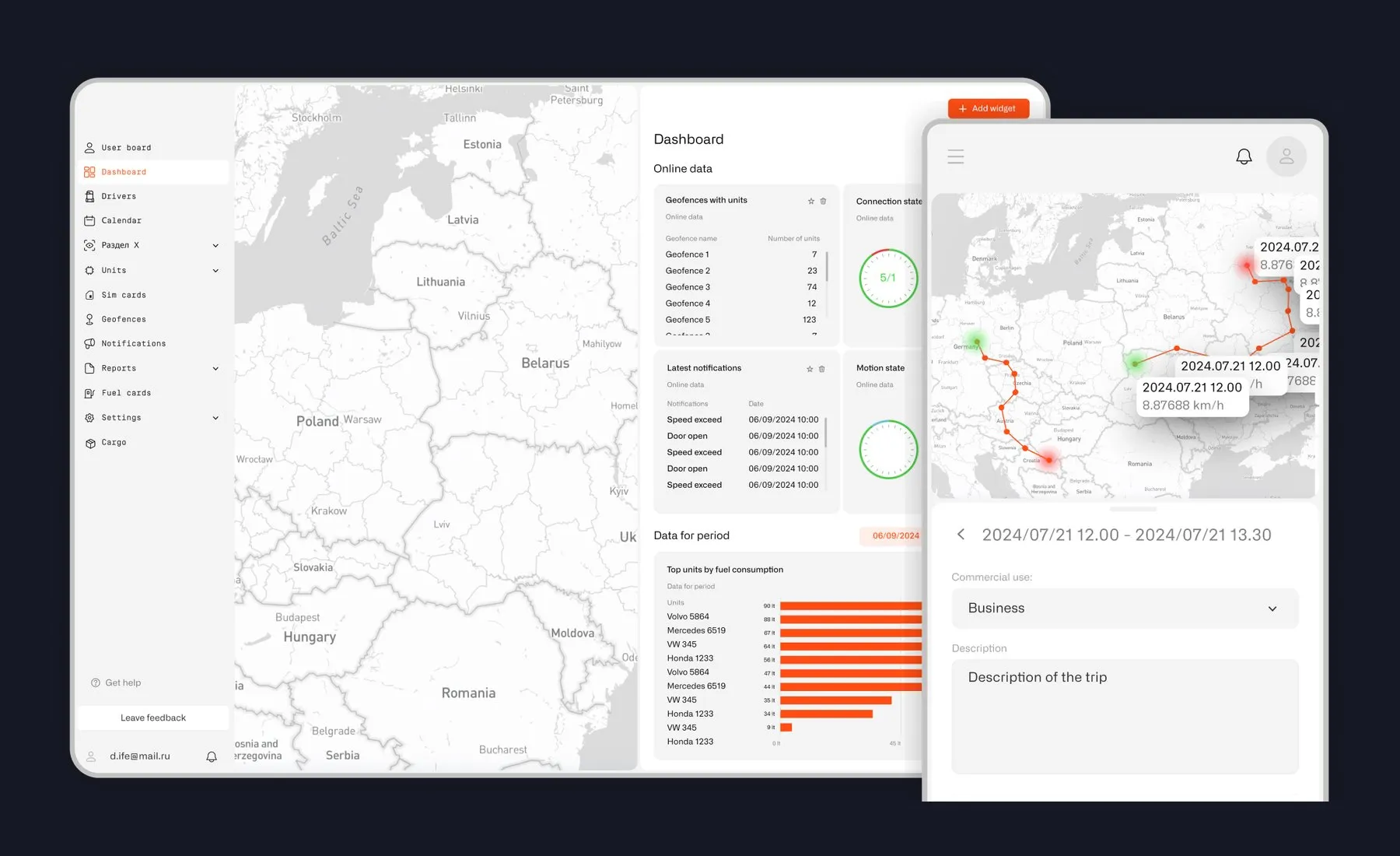 Fleet Monitoring System screens